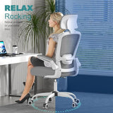 Mimoglad Office Chair, High Back Ergonomic Desk Chair with Adjustable Lumbar Support and Headrest, with flip-up Armrests for Guitar Playing, 5 Years Warranty (Moon Grey) Mimoglad