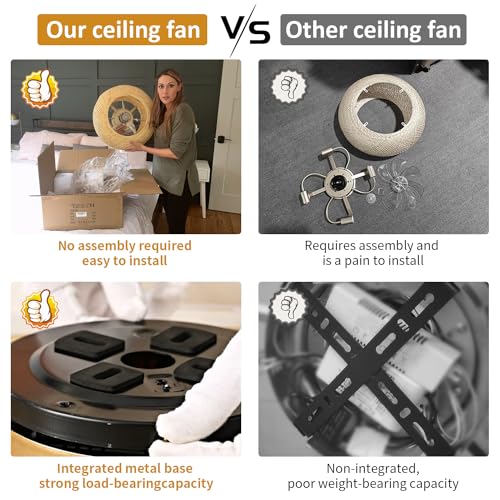 ainqiant Boho Caged Ceiling Fan with Light Flush Mount, 20 Inch Enclosed Rattan Ceiling Fans with Lights and Remote Control,Low Profile 6 Speeds for Bedroom, Living Room ainqiant