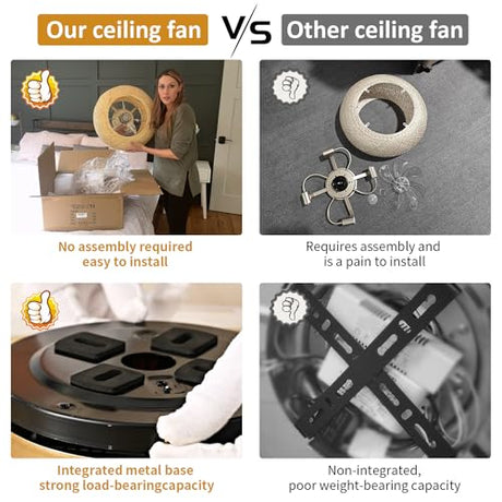 ainqiant Boho Caged Ceiling Fan with Light Flush Mount, 20 Inch Enclosed Rattan Ceiling Fans with Lights and Remote Control,Low Profile 6 Speeds for Bedroom, Living Room ainqiant