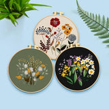ERKOON 3 Sets Embroidery Kit, Floral Cross Stitch Set for Include Embroidery Cloth Hoops Threads for Craft Lover Hand Stitch (Plants & Flowers)