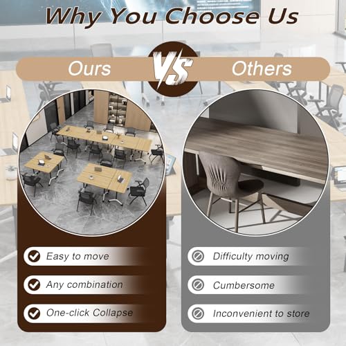 rzoizwko 8Packs Folding Conference Tables on Wheels,61IN Mobile Flip Top Meeting Room Table for Office & Training Rooms,Foldable Conference Room Tables Modular Rolling Desk Heavy-Duty Metal Frame rzoizwko