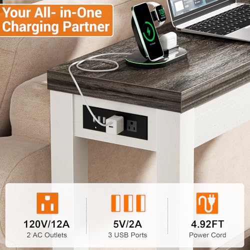Cyclysio 63" Console Tables for Entryway, Long Console Tables for Living Room, Behind Couch Table, Sturdy Wood Support Farmhouse Entryway Table with 3AC+2USB Charging‌ Station, Oak Grey Cyclysio