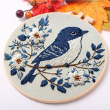 jinglinhh Embroidery Starter Kit Tit Bird Flowers for Adult Beginners, DIY Stamped Cross Stitch Kit Kit with Hoops, Threads & Embroidery Cloth, Needlework Craft Gift for Women