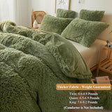 XeGe Plush Shaggy Duvet Cover Set, Luxury Soft Crystal Velvet Fluffy Furry Bedding Sets 2 Pieces(1 Faux Fur Fuzzy Comforter Cover + 1 Faux Fur Throw Pillow Sham), Zipper Closure (Twin, Sage Green) XeGe