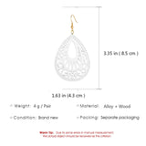 MALOYANVE Bohemian Wood Earrings for Women Handmade Natural Retro Lightweight Teardrop Geometric Hollow Wooden African Dangle Drop Geometric Statement Earrings Boho Vintage Ethnic (White) MALOYANVE