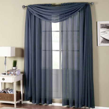 Royal Hotel Bedding Abri Navy Rod Pocket Crushed Sheer Curtain Panel 1PC Only, 50x63 inches Royal Hotel Bedding