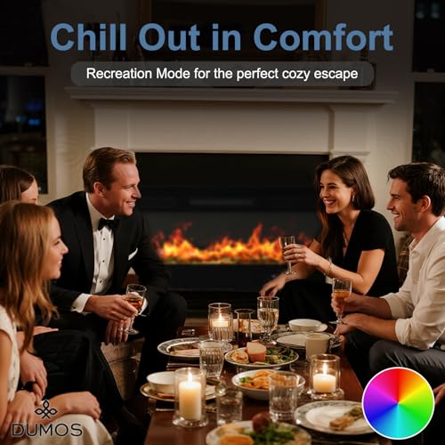 DUMOS 42 Inch Electric Fireplace Wall Mounted/Recessed/Free Standing Space Heater with Remote Control Adjustable Flame Colors Touch Screen Energy Saving, Black DUMOS