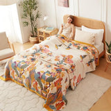 King Throw Blanket for Bed 100% Cotton Boho Soft Rustic Quilt Butterfly and Floral Double Embroidery Breathable Spring Bed Blanket,90"x108" All Season Blankets for Bedding Couch Home Decor LUTBM