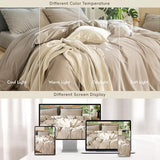 MooMee Bedding Duvet Cover Set 100% Washed Cotton Linen Like Textured Breathable Durable Soft Comfy (Heathered Taupe, Twin 68"x90") MooMee