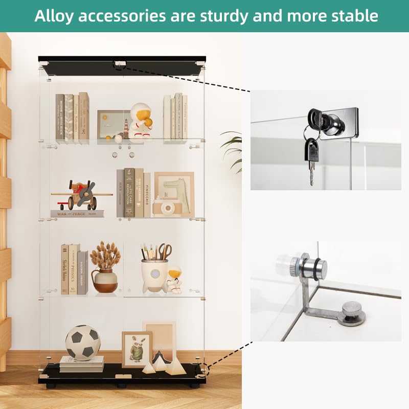 FYSHERAN Black Curio Glass Cabinet with 4 Shelves for Collectibles FYSHERAN