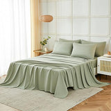 ILAVANDE Sage King Size Sheets Set 6 Piece,Super Soft 1800 Series Microfiber Bed Sheets King Set-Wrinkle & Fade Resistant-14“ Deep Pockets Sheets for King Size Bed(King,Sage Green) ILAVANDE