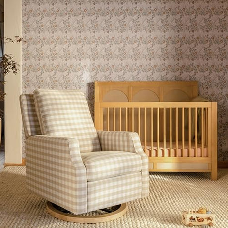 Namesake Crewe Glider Recliner Nursery Chair - GREENGUARD Gold & Certi-PUR US Certified Rocker Recliner - Glider Rocking Chair for Nursery & Living Room - Manual, 360° Swivel, Tan Gingham NAMESAKE