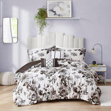 Intelligent Design Dorsey Comforter Reversible Flower Floral Botanical Printed Ultra-Soft Brushed All Season Bedding-Set, Full/Queen, Black/White 5 Piece Intelligent Design