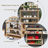 S AFSTAR Garden Potting Bench, Gardening Work Station Table with 2 Storage Shelves, Fir Wood Structure and Metal Tabletop, Gardening Table Potting Benches for Outside Backyard Balcony S AFSTAR