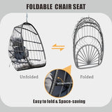 HWB Hanging Egg Chair with Stand, Patio Wicker Egg Swing Chair with Cushion for Bedroom Garden Indoor Outdoor (Grey) HWB