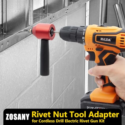 ZOSANY Rivet Nut Tool Adapter for Cordless Drill Electric Rivet Gun Kit with 5 Metric and 13 Mandrels and 290Pcs Assorted Rivet Nuts, Rugged Carrying Case - WoodArtSupply