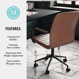 Martha Stewart Taytum Swivel Task Chair with Armrests for Home Office in Saddle Brown Faux Leather with Oil Rubbed Bronze Frame Martha Stewart