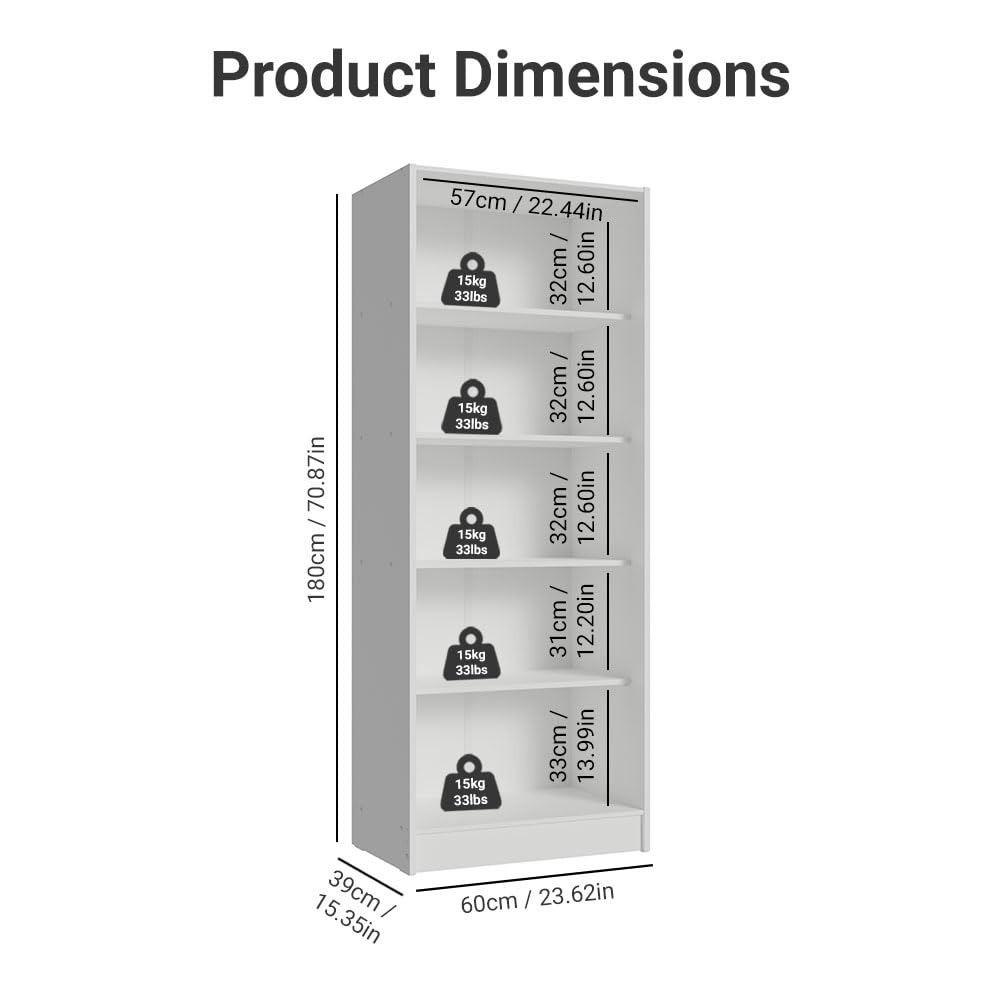 Madesa Pantry Storage Cabinet Armoire Closet with 2 Doors and 5 Utility Shelves 23" L Inch Wooden Organization Unit for Bedroom, Office, Laundry Room, Kitchen, and Garage (White) Madesa