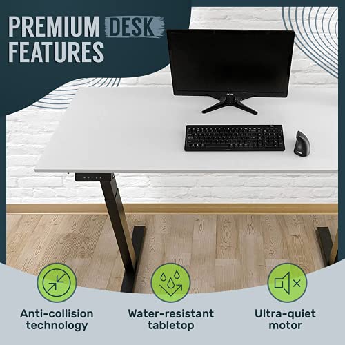 TechOrbits Electric Standing Desk Frame 60 x 24 Inch Tabletop - Motorized Workstation Two Leg Stand Up Desk with Memory Settings and Telescopic Sit Stand Height Adjustment (Black Frame/Wood BrownTop) TechOrbits