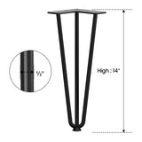 SMARTSTANDARD Hairpin Table Legs 14 Inch, 1/2'' in Diameter 3 Rods, Metal Home DIY Projects for Nightstand, Coffee Table, Dresser with Rubber Floor Protectors, Black, 4PCS SMARTSTANDARD