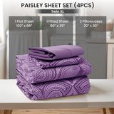 Ultra Soft Wrinkle-Free Microfiber Paisley Twin XL Sheet Set, Breathable Boho Bed Sheet Set – 16" Deep Pocket Fitted Sheet, Flat Sheet & 2 Pillowcases, Juegos de Sábanas, OEKO-TEX - Purple LDC LUX DECOR COLLECTION