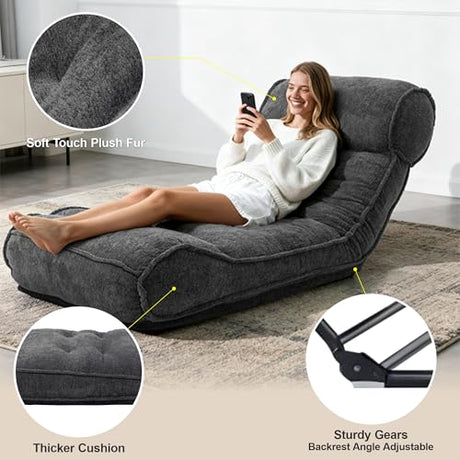 SUNPEAK Lazy Floor Bed 83" – Extra Comfy Sleeper Chaise Lounge Chair Indoor, Adjustable Recliner Floor Lounger, Plush Futon Chair Bed for Yoga, Gaming, Meditation & Reading Nook (Recliner, Black) SUNPEAK