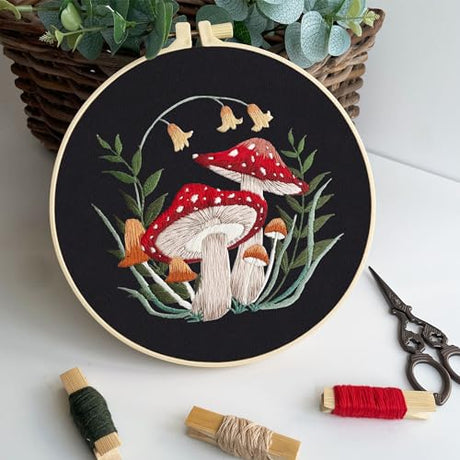 Myfelicity 3 Sets Mushroom Embroidery kit, Adult Beginner DIY Needle kit,Art Craft Handy Sewing Set Myfelicity