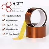 APT, 1 mil Thick Polyimide Adhesive Tape, HighTemperature and Heat Tape, for Masking, Soldering, Electrical, 3D Printer Application. (3" x 36 yds) APT Advanced Polymer Tape