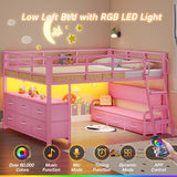 Dnxao Low Loft Bed Full Size with Desk,Full Bed Frame with 9 Storage Drawers, Kids Loft Bed with 15.8" H Safety Guardrail,Sofa,LED Lights & Charging Station,Spave Saving,Pink Dnxao