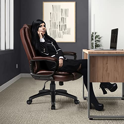 OFIKA Home Office Chair, 400LBS Big and Tall Chair Heavy Duty Design, Ergonomic High Back Cushion Lumbar Back Support, Computer Desk Chair, Adjustable Executive Leather Chair with Armrest OFIKA