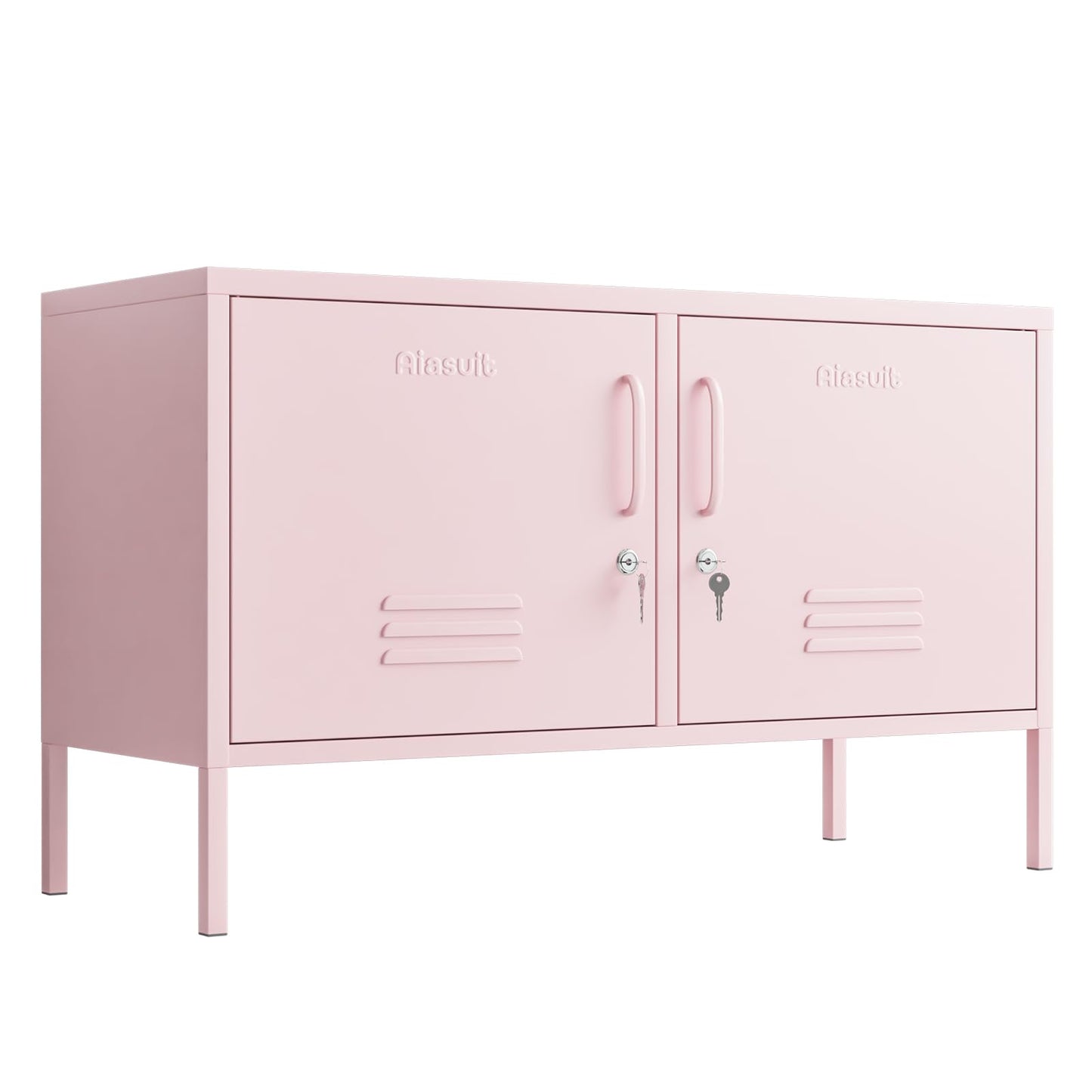 Aiasuit TV Stand Multifunctional Metal Storage Cabinet 2-Tier Shelf Thick Plate Material Support Sturdy Metal Sideboard Adjustable Storage Cabinet Pink Size: 23.62”H x 39.37”W x 14.96”D