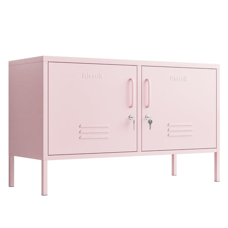 Aiasuit TV Stand Multifunctional Metal Storage Cabinet 2-Tier Shelf Thick Plate Material Support Sturdy Metal Sideboard Adjustable Storage Cabinet Pink Size: 23.62”H x 39.37”W x 14.96”D Aiasuit