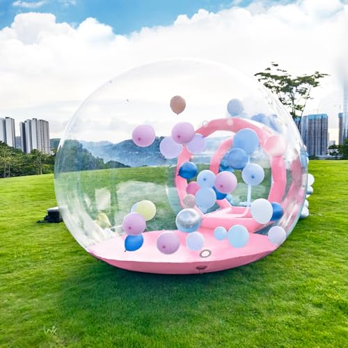 10FT Inflatable Bubble House Dome for Kids, Clear PVC Inflatable Bubble House Tent with Tunnel, Bubble Balloon House with Air Blower, 600W Air Pump for Party (Pink, 10FT) Gaonala