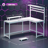 HOMCOM Gaming Desk, 62" L Shaped Desk with Power Outlets & LED Lights, 86" 2 Person Computer Table with Shelf & Rolling CPU Stand, Reversible Corner Office Table with Hutch, White HOMCOM