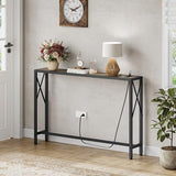 Gewudraw 41.7" Console Table, Narrow Behind The Couch Table with Outlet, Industrial Skinny Sofa Table for Hallway, Entryway, Living Room,Walnut Gewudraw