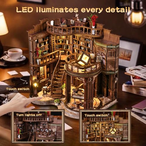 3DVASE Book Nooks for Adults, DIY Miniature Dollhouse Book Nook Kit, Model Kits Craft Kits for Adults, 3D Wooden Puzzle Book Nook Craft Bookshelf Decor, Adult Craft Kits Gift with Led Light