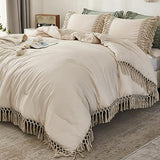 Andency King Size Comforter Set Beige, 3 Pieces Boho Tassel Lightweight Soft Bedding Comforter Sets for King Bed, All Season Fluffy Bed Set (104x90In Comforter & 2 Pillowcases) Andency
