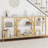 Giantex Narrow Long Console Table, 3-Tier Entryway Table with Faux Marble Top & Heavy-Duty Metal Frame, Mid-Century Accent Sofa Tables with Open Storage Shelves for Living Room, Hallway(White+Gold) Giantex