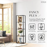 FENLO 64" Display Shelf with Dimmable LED Floor Lamps, Sturdy Display Cabinet with Shelves for Bedroom, Open Bookshelf Display Case with Corner Curio Cabinet, 3 Brightness Levels, Fancy Plus Black FENLO