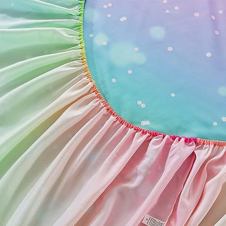 ADASMILE A & S Rainbow Fitted Bed Sheet for Kids 4 Pieces Rainbow Sheets Queen for Girls Pink Glitter Tie Dye Pastel Bed Set (1 Flat Sheet + 1 Deep Pocket Fitted Sheet and 2 Pillowcases) Bedroom Decor ADASMILE A & S