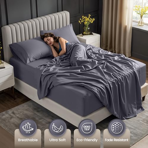 Utopia Bedding King Size Extra Deep Pocket Sheet Set – Fits Mattresses Up to 21 inches – Cooling, Soft & Breathable – Oeko-Tex 4 Piece Bed Sheets (Grey) Utopia Bedding