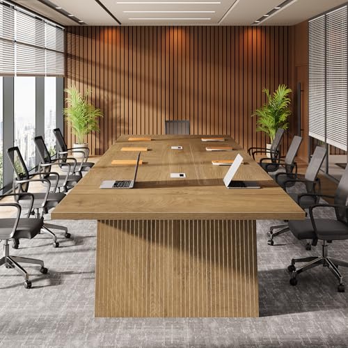 Tribesigns 8ft Conference Table, Conference Room Table for 10 People, Large Meeting Desk with Cable Grommet, Modern Boardroom Table for Office Conference (1, Brown) Tribesigns