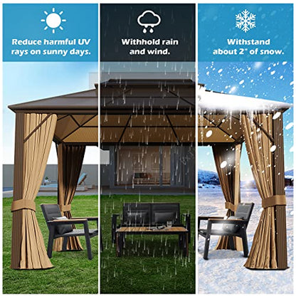 GAZEBEST 10' X 13' Permanent Hardtop Gazebo, Outdoor Polycarbonate Double Roof Pavilion Pergola Canopy with Aluminum Frame and Privacy Curtains for Patio, Garden, Backyard, Lawn - WoodArtSupply