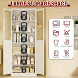AQY Kitchen Pantry Cabinet,72" White Pantry Storage Cabinet with 5 Tire Adjustable Shelves and Glass Doors,Freestanding Cupboard,Metal Pantry Cabinets with Handle for Living Room,Assembly Required AQY