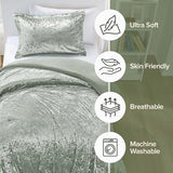 Comfort Spaces Luxe Velvet Comforter Set for Twin Size Bed, Microfiber Reverse, Juliette, All Season Bedding, Fluffy Bed Set, Sham, Sage Green 2 Piece Comfort Spaces