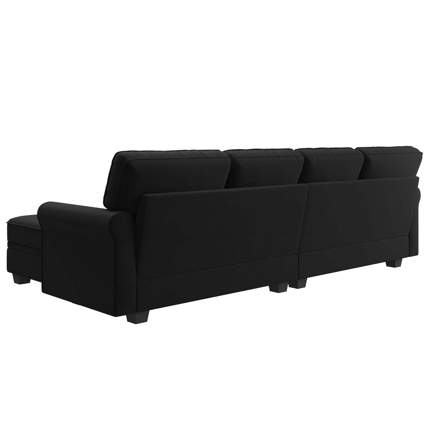 HONBAY Sectional Sofa with Storage Seat Velvet U Shaped Sectional Couch with Reversible Chaise Convertible Sectional Couches for Living Room,Black Velvet