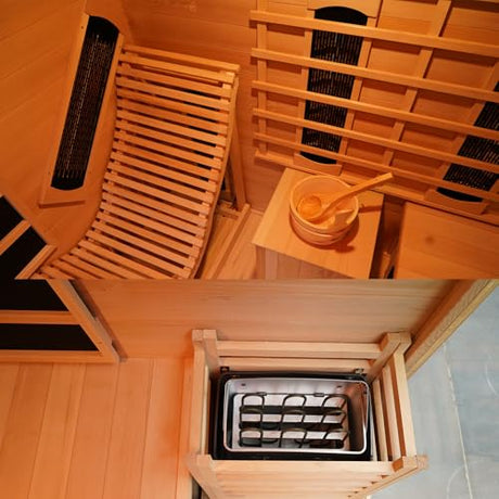 TaTalife Dual System Sauna Room with Recliner, Luxurious Far Infrared & Steam Indoor Saunas, 2-3 Person Red Cedar Home Hybrid Sauna, 220V/ 6KW Harvia Electric Heater, Bluetooth Speaker TaTalife