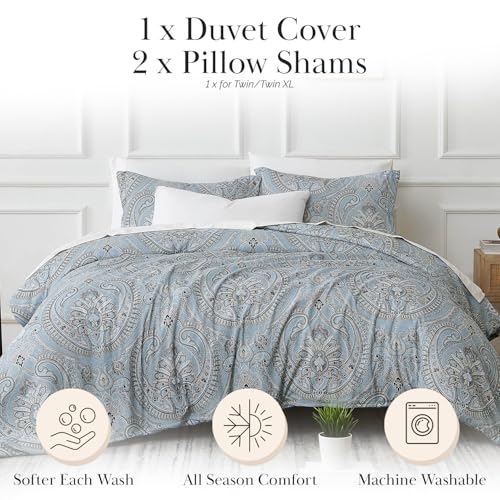 Southshore Fine Living, Inc. Reversible Paisley Cal King Duvet Cover Set, Oversized Boho California King Duvet Cover, Pet Hair Resistant Bedding for Easy Care, 2 Pillow Shams - Pure Melody Aqua Southshore Fine Living, Inc.