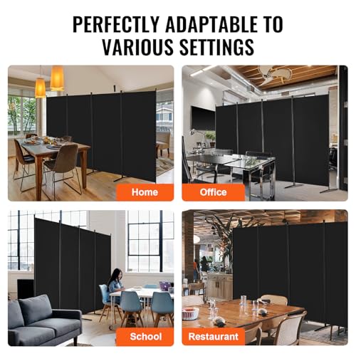 VEVOR Room Divider, 4 Panel Room Divider, Folding Privacy Screen and Portable Partition Divider for Room Separation, Freestanding Room Partitions for Office, Bedroom, Study, Black VEVOR