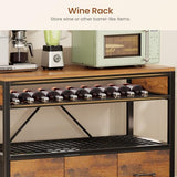 Itaar Bakers Rack with Storage and Power Outlet, 35.4 inch Coffee Bar Cabinet, Microwave Stand Kitchen Cabinet with Hutch, LED Lights, Wine Rack and Hooks, Rustic Brown